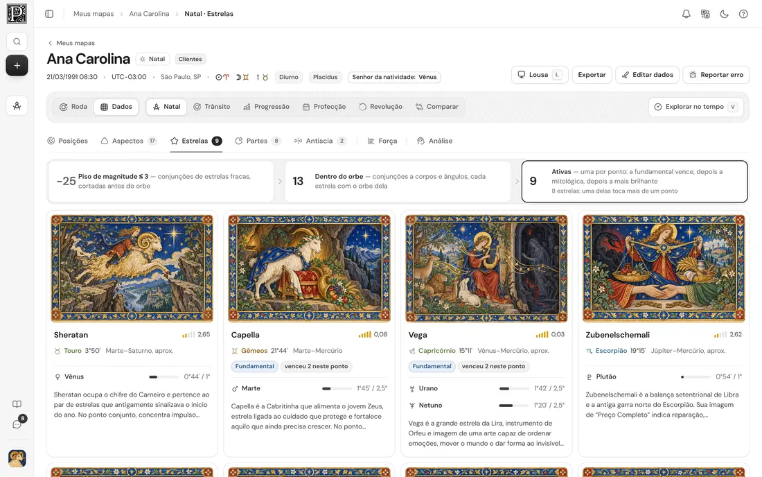 Tela do Placidus: Estrelas fixas